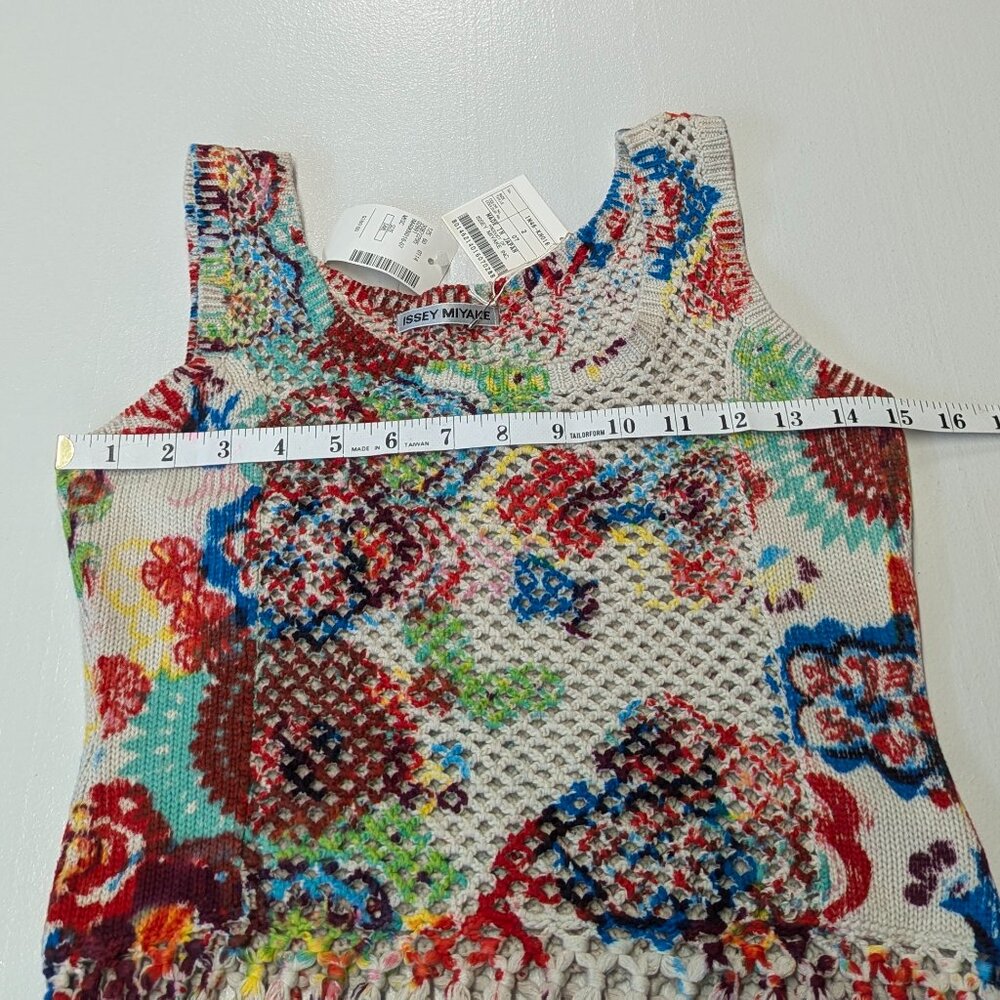 NWT Issey Miyake Cotton Tank Size 2 Multicolored Crochet With Fringe Tassles - Picture 5 of 16